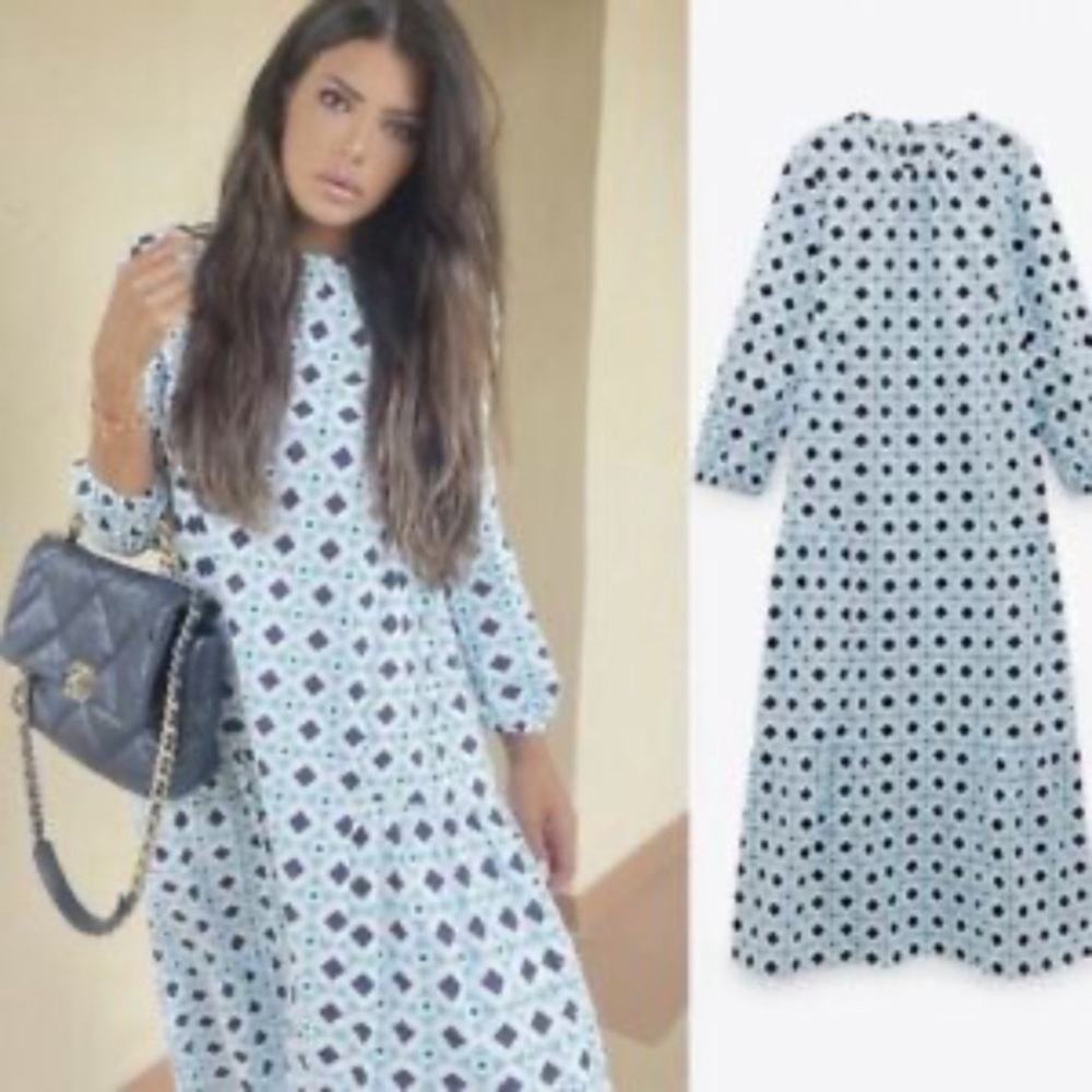 NWT Zara The Isa Geometric Cotton Print Maxi Dress.